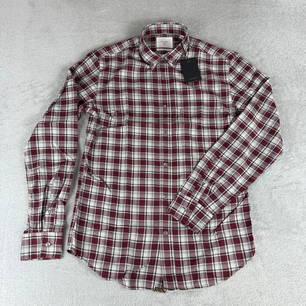 Billy Reid Left Hand Twill Plaid Tuscumbia Shirt Mens XS Cabernet $198 New NWT